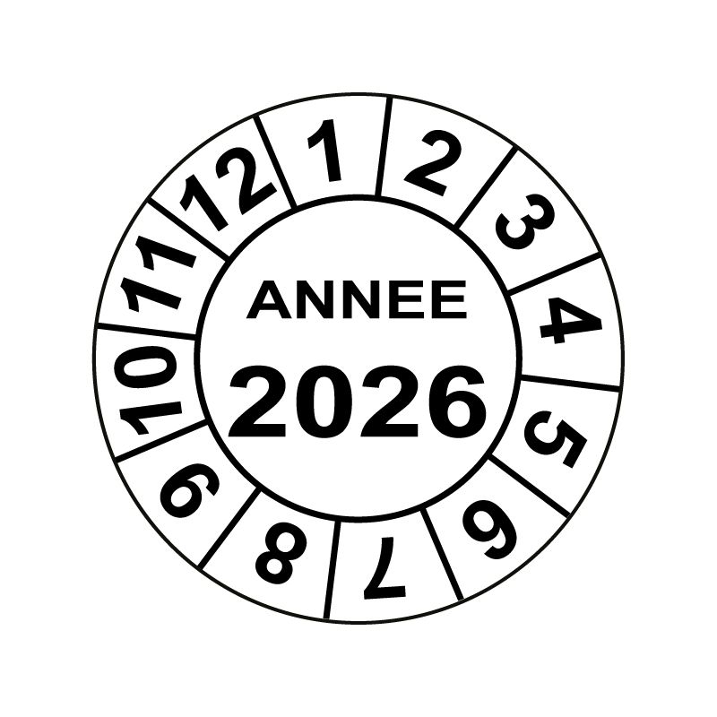 Pastille calendrier fond blanc Ø15 à 50mm - ANNEE 2026