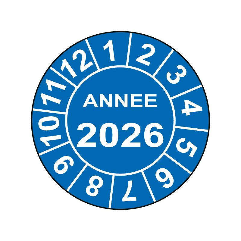 Pastille calendrier fond bleu Ø15 à 50mm - ANNEE 2026