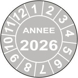 Pastille calendrier fond gris Ø15 à 50mm - ANNEE 2026