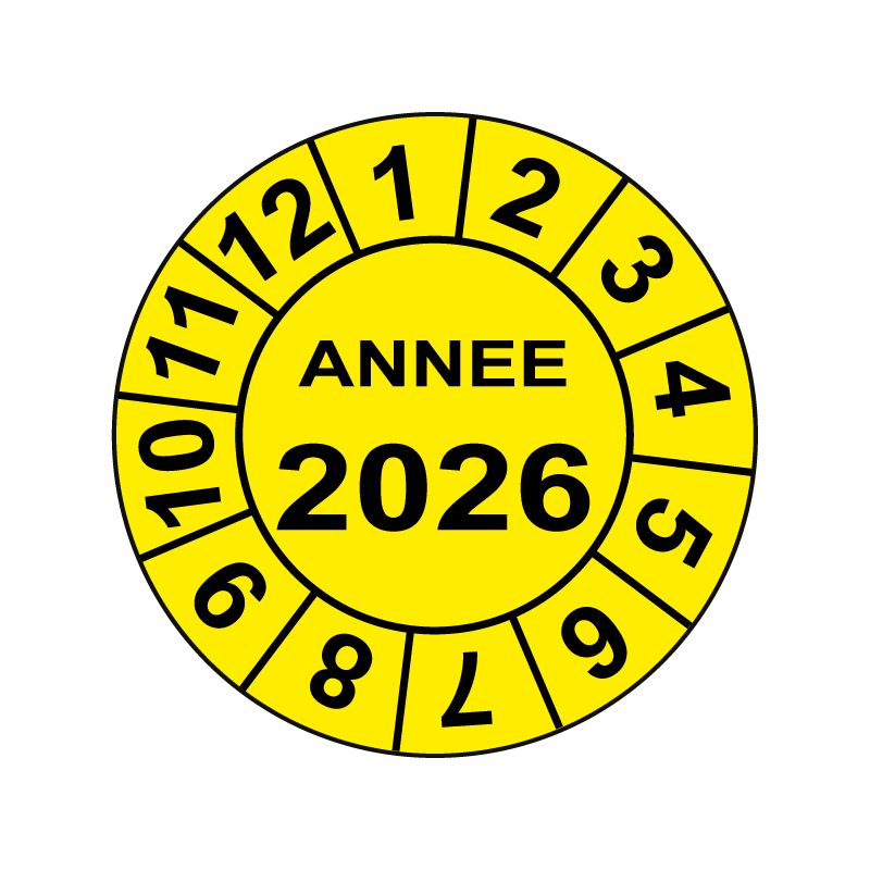 Pastille calendrier fond jaune Ø15 à 50mm - ANNEE 2026