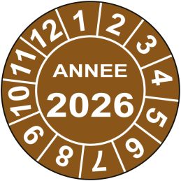 Pastille calendrier fond marron Ø15 à 50mm - ANNEE 2026