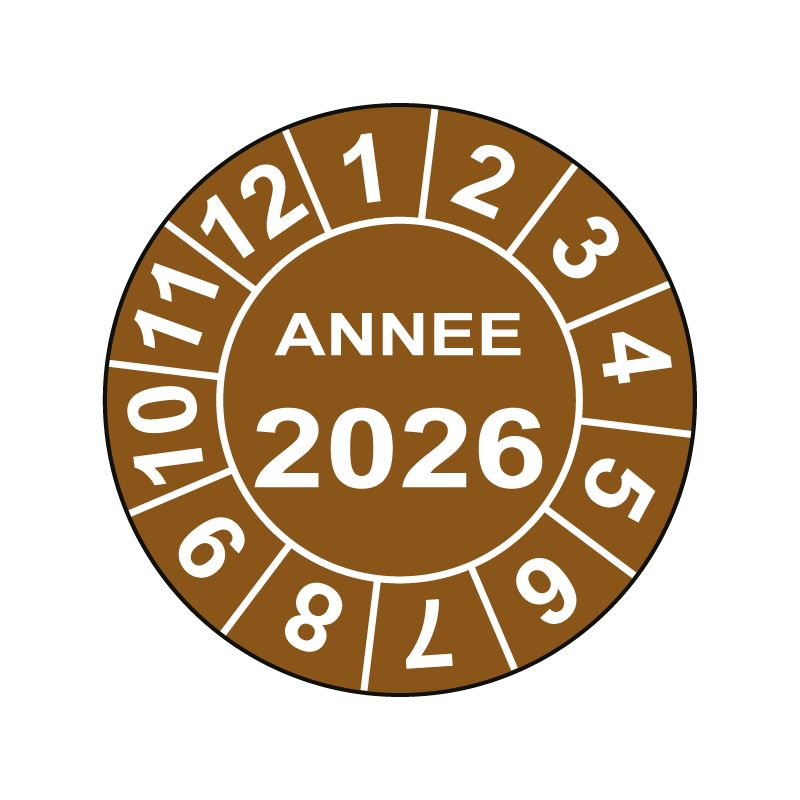 Pastille calendrier fond marron Ø15 à 50mm - ANNEE 2026