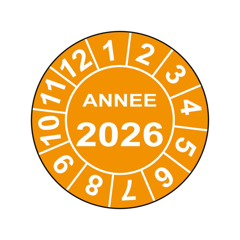 Pastille calendrier fond orange Ø15 à 50mm - ANNEE 2026