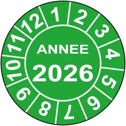 Pastille calendrier fond vert Ø15 à 50mm - ANNEE 2026