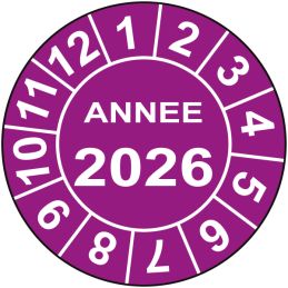 Pastille calendrier fond violet Ø15 à 50mm - ANNEE 2026