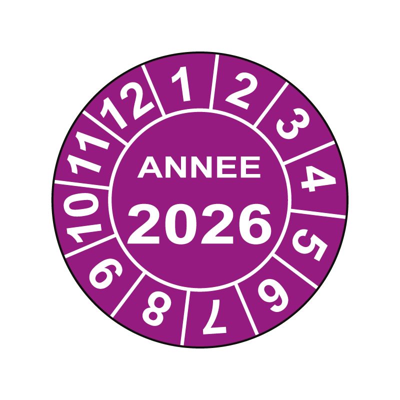 Pastille calendrier fond violet Ø15 à 50mm - ANNEE 2026