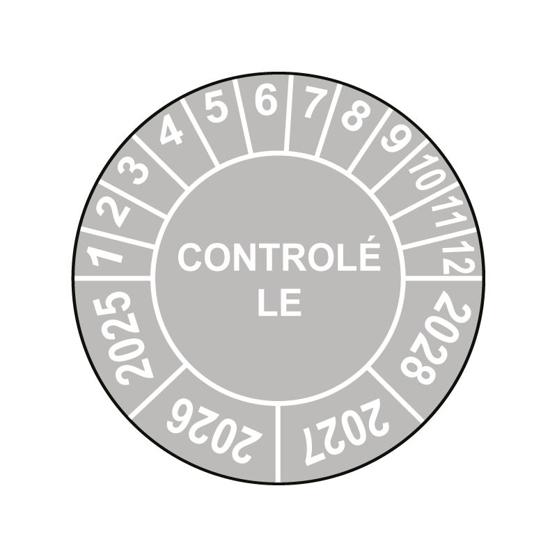 Pastille calendrier Ø15 à 50mm - CONTROLÉ LE - Fond Gris