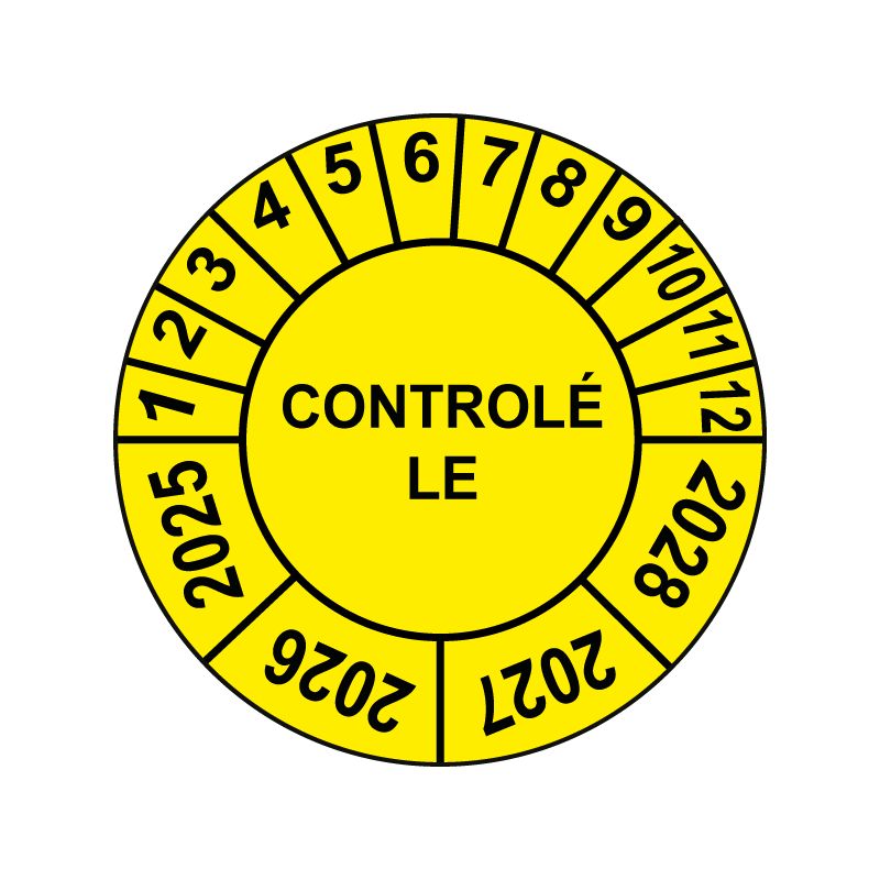 Pastille calendrier Ø15 à 50mm - CONTROLÉ LE - Fond Jaune