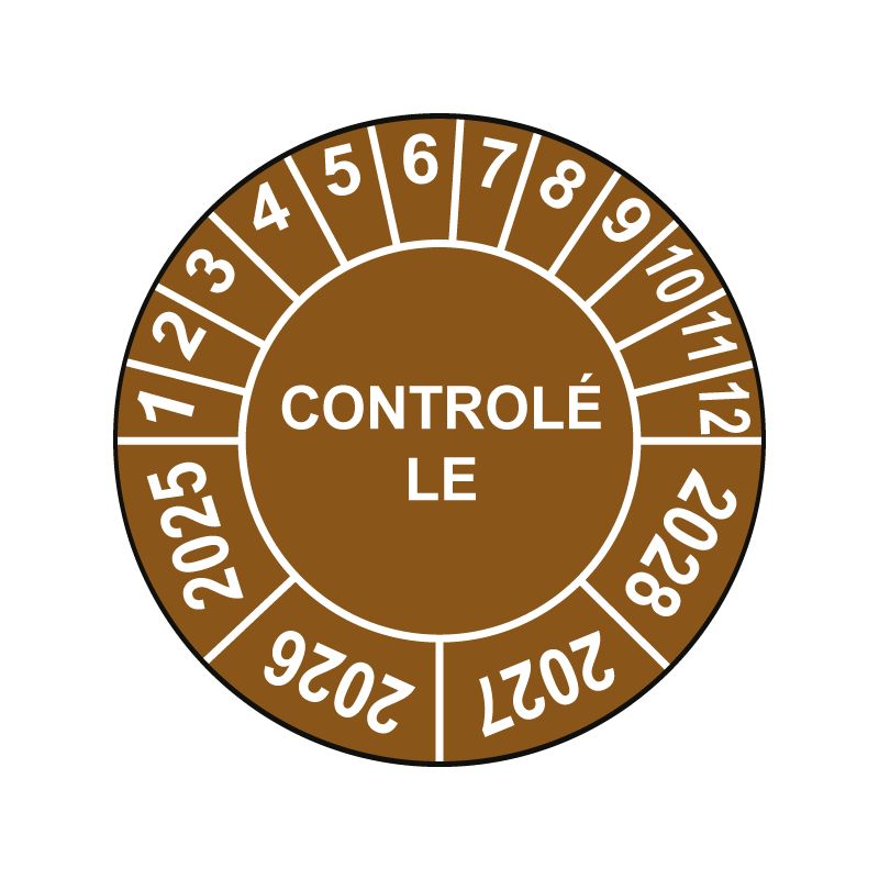 Pastille calendrier Ø15 à 50mm - CONTROLÉ LE - Fond Marron