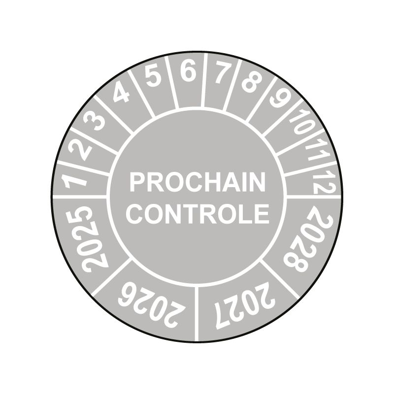 Pastille calendrier Ø15 à 50mm - PROCHAIN CONTROLE  - Fond Gris