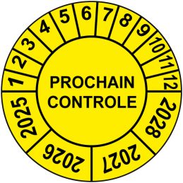 Pastille calendrier Ø15 à 50mm - PROCHAIN CONTROLE - Fond Jaune