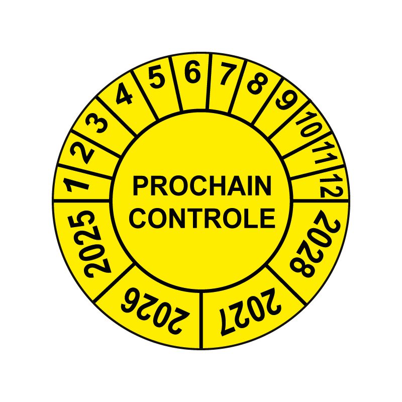 Pastille calendrier Ø15 à 50mm - PROCHAIN CONTROLE - Fond Jaune