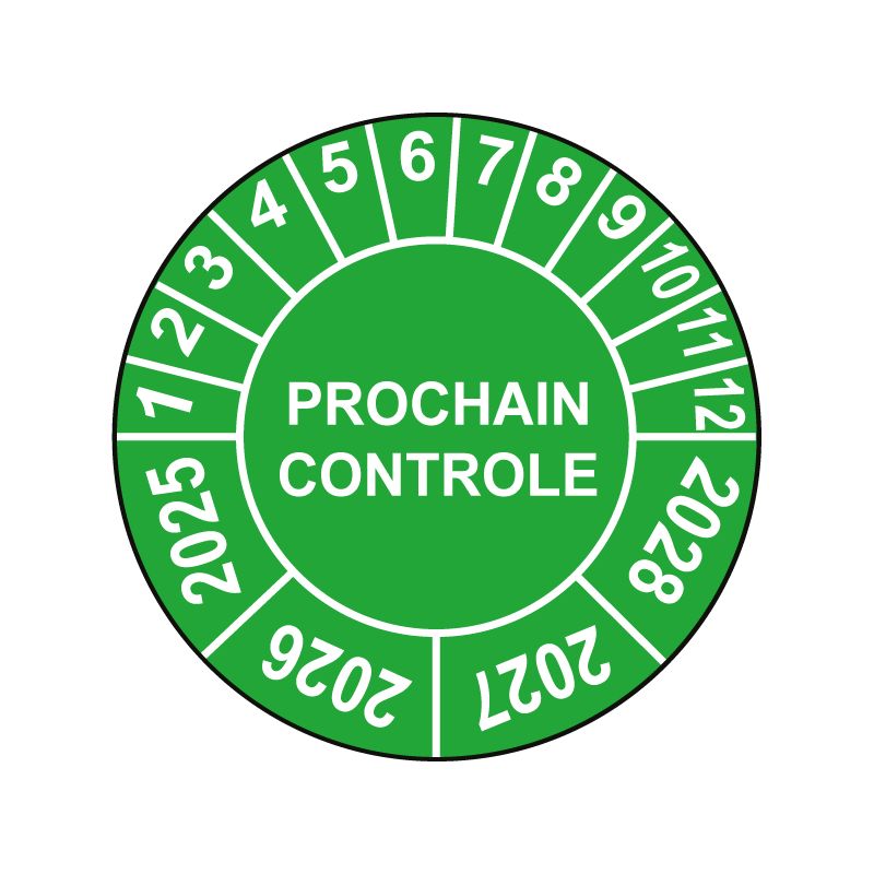 Pastille calendrier Ø15 à 50mm - PROCHAIN CONTROLE - Fond Vert