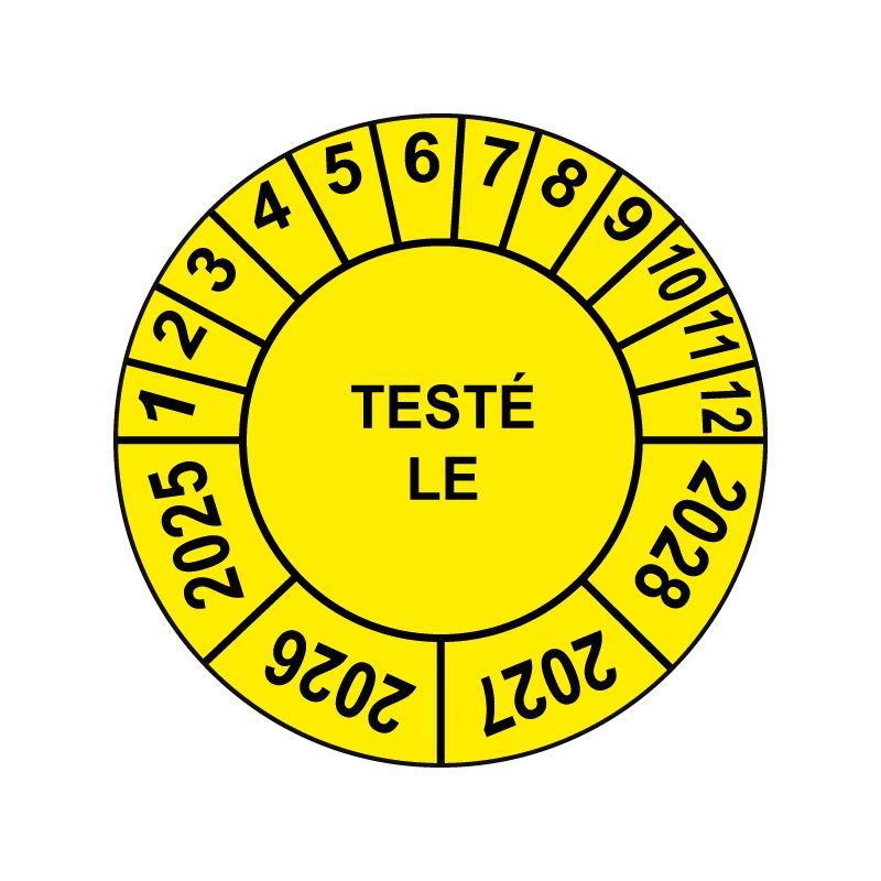 Pastille calendrier Ø15 à 50mm - TESTÉ LE - Fond Jaune