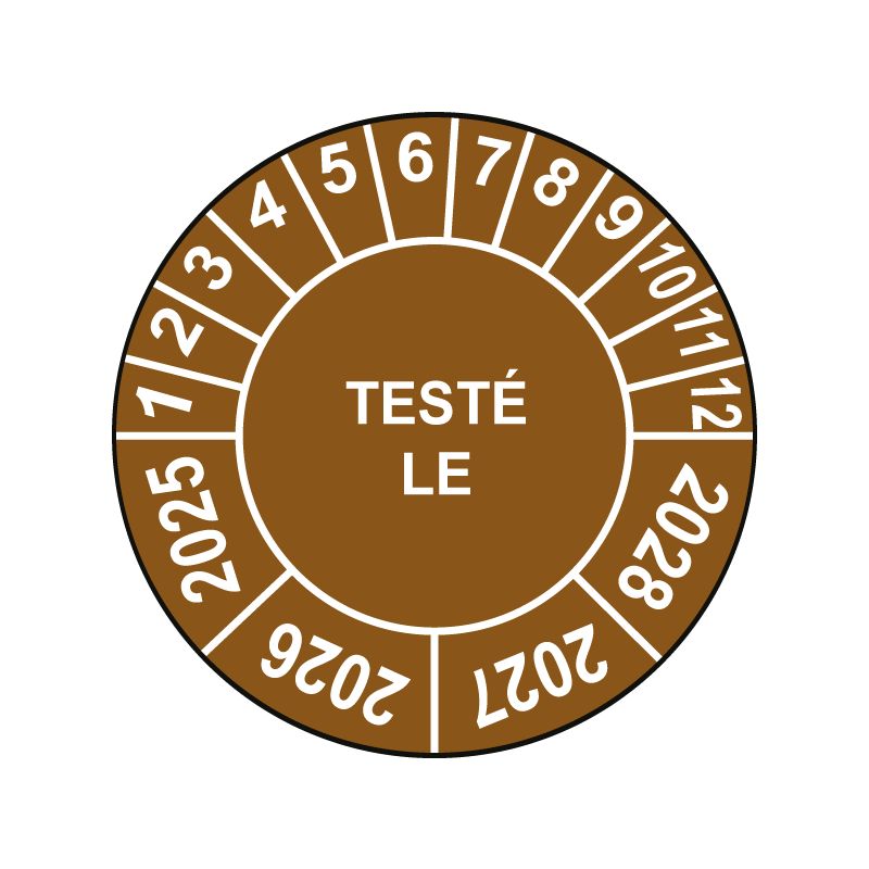 Pastille calendrier Ø15 à 50mm - TESTÉ LE - Fond Marron